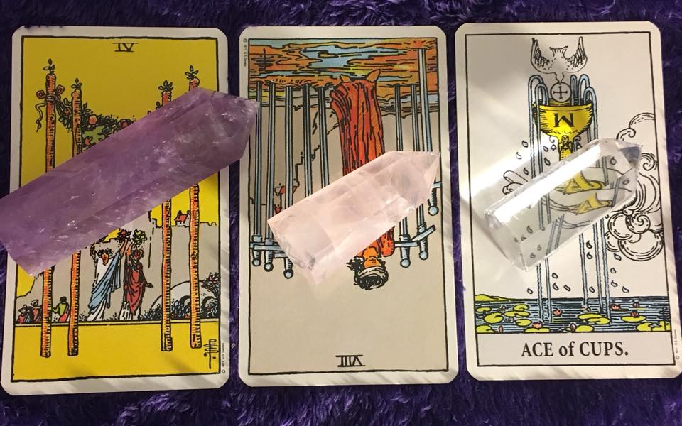 An example Three Card Tarot Spread with Reversed Positions