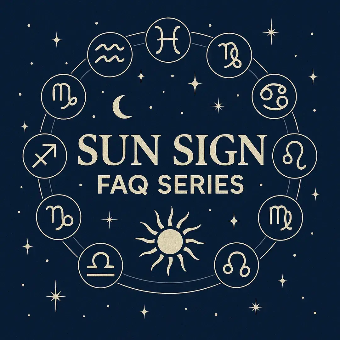 Zodiac wheel illustration with all 12 astrological sun signs in glowing gold, set against a cosmic starry background, promoting sun sign personality insights