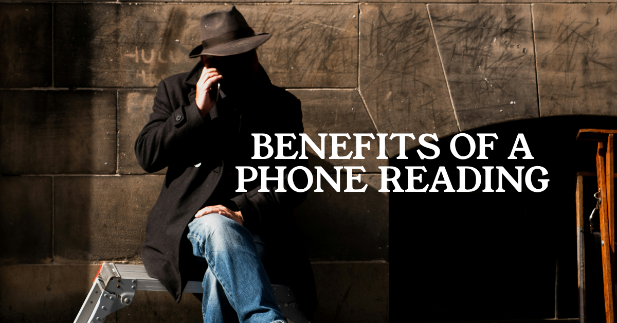 Benefits of a phone reading with an anonymous figure in the background talking on the phone