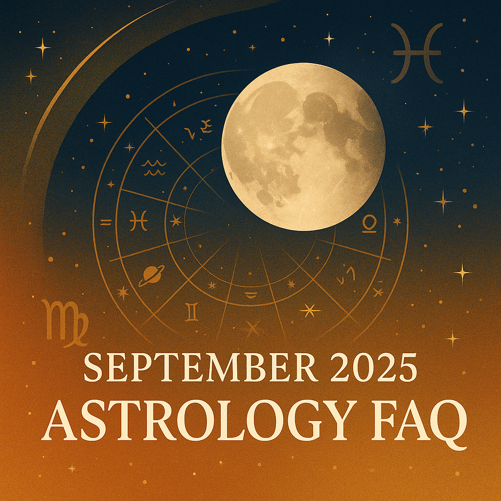 September 2025 astrology events including total lunar eclipse in Pisces, partial solar eclipse in Virgo, Saturn retrograde, Mercury cazimi, Mars squares, and autumn equinox