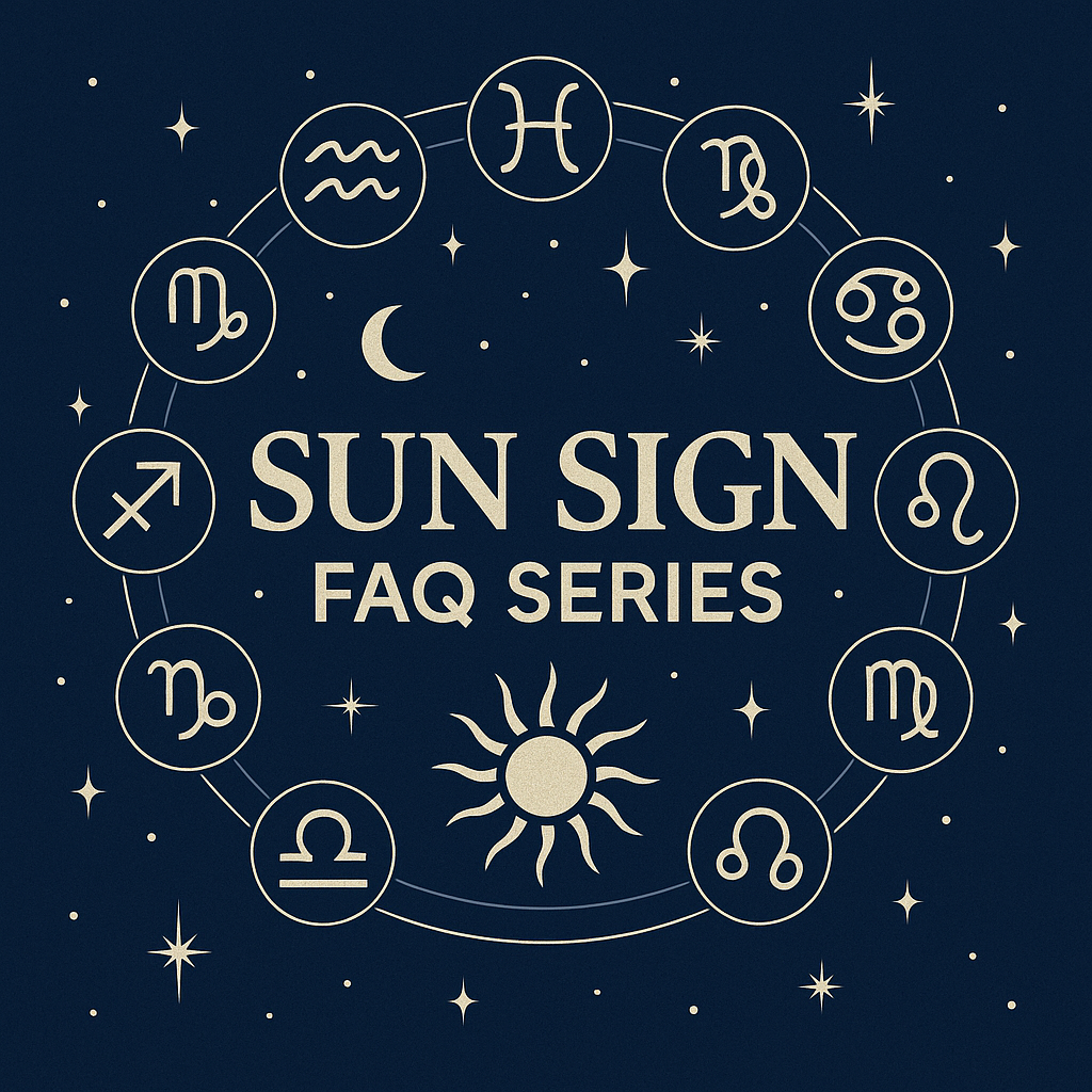 Zodiac wheel illustration with all 12 astrological sun signs in glowing gold, set against a cosmic starry background, promoting sun sign personality insights