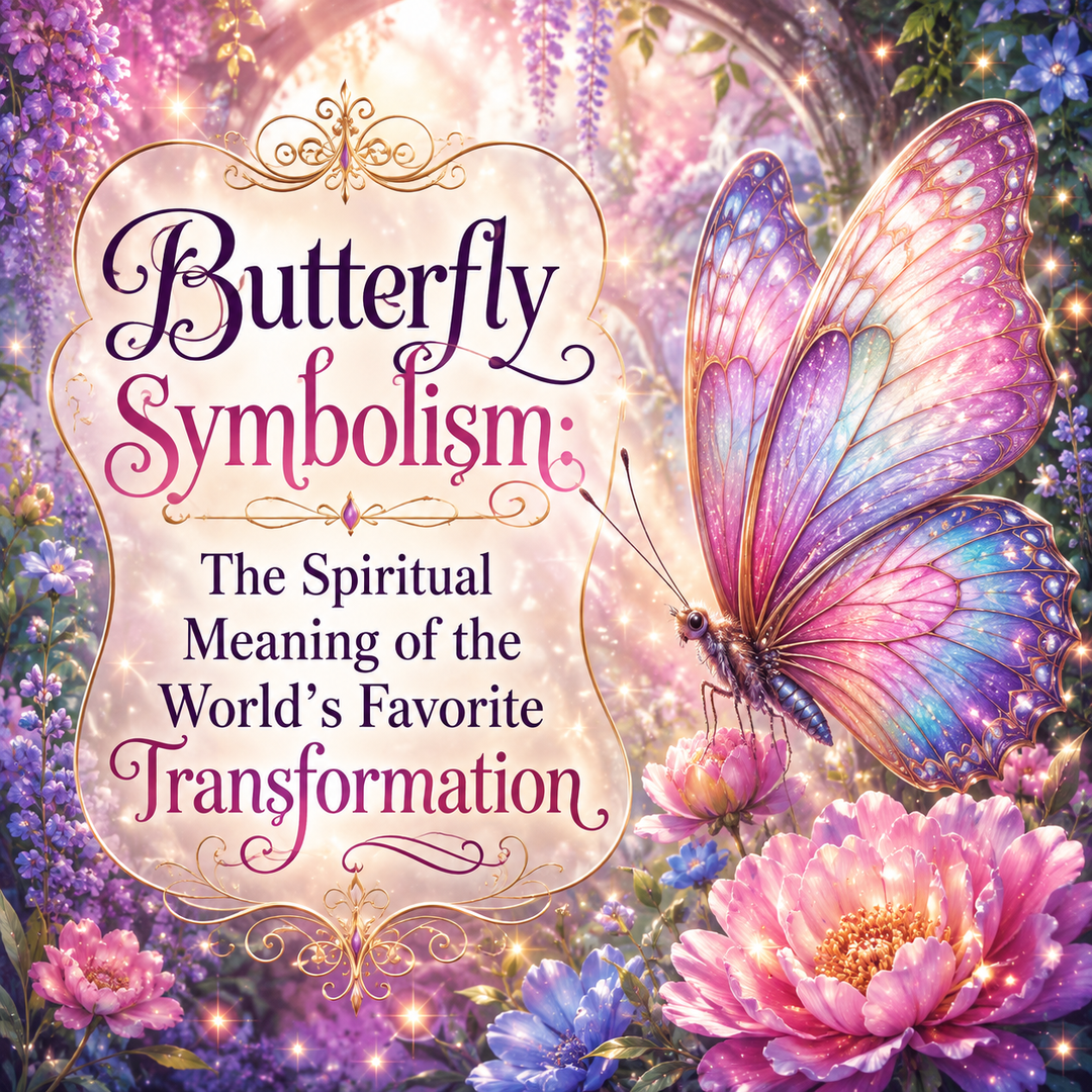 Butterfly symbolism illustration showing a butterfly as a spiritual symbol of transformation, change, growth, freedom, and new beginnings.