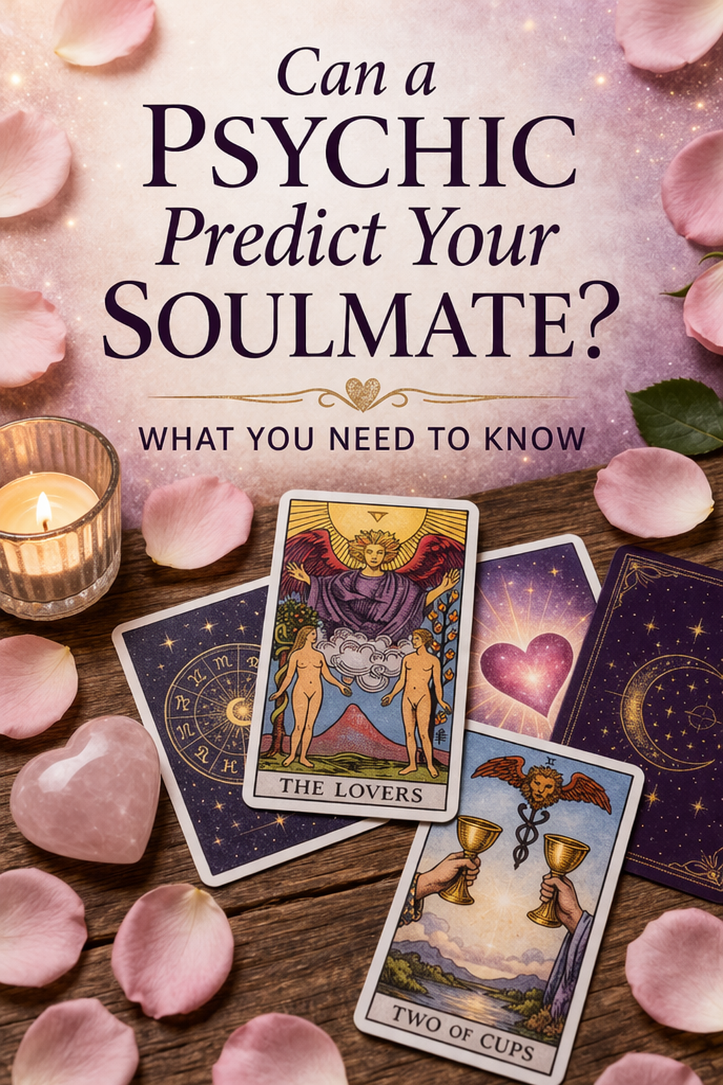 Tarot cards and crystal ball representing psychic soulmate prediction and love connection