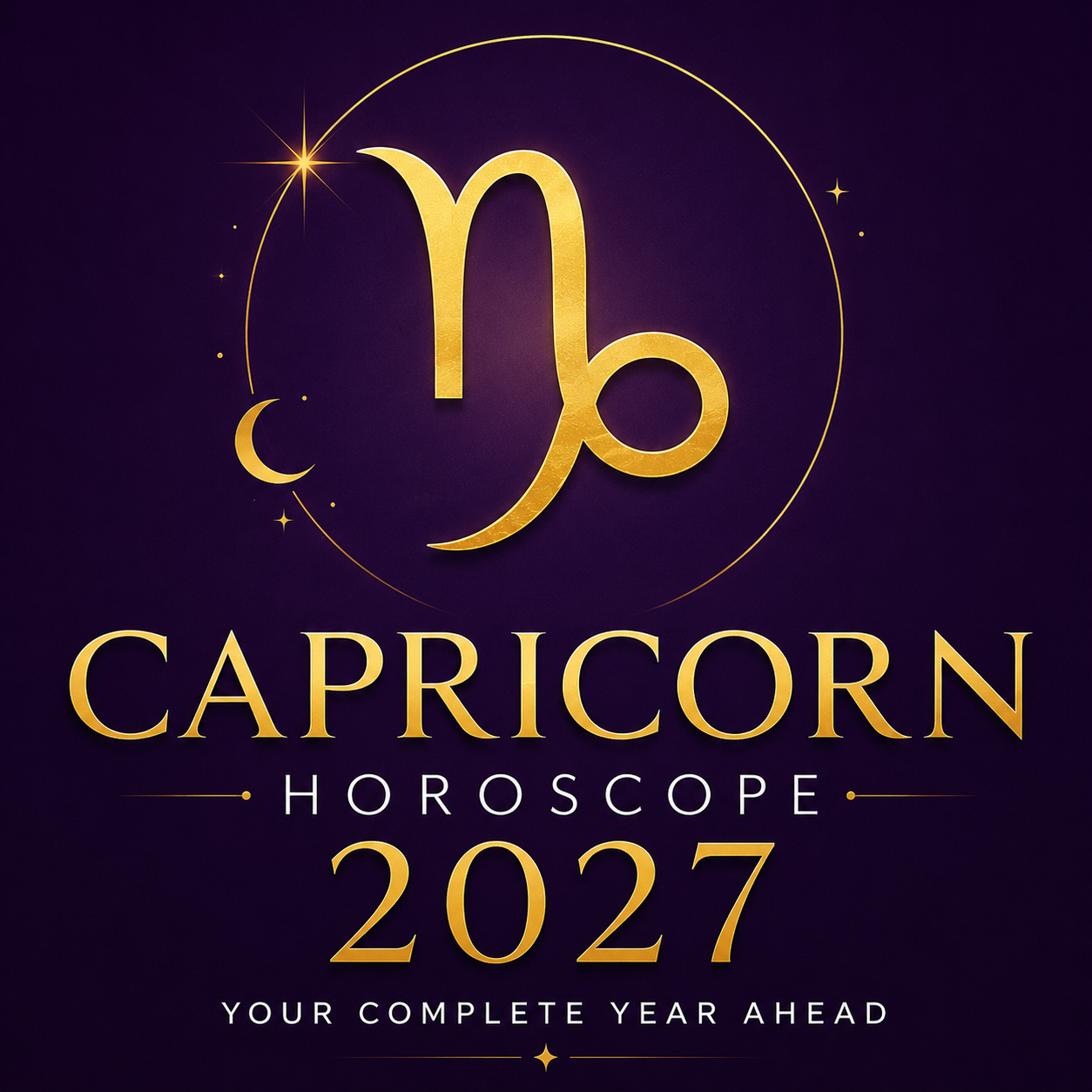 Gold Capricorn zodiac symbol on a deep violet background with “Capricorn Horoscope 2027: Your Complete Year Ahead.”