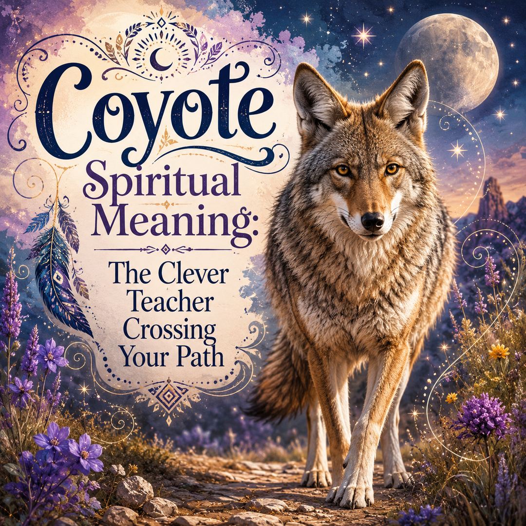 Coyote spiritual meaning illustration showing a coyote as a symbol of adaptability, intelligence, awareness, and learning from unexpected life lessons.