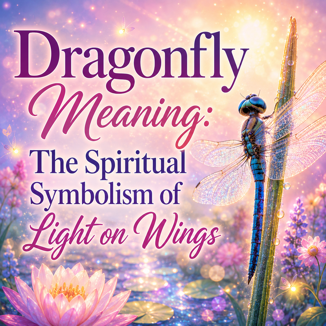 Dragonfly spiritual meaning illustration showing a dragonfly as a symbol of transformation, clarity, adaptability, lightness, and spiritual growth.