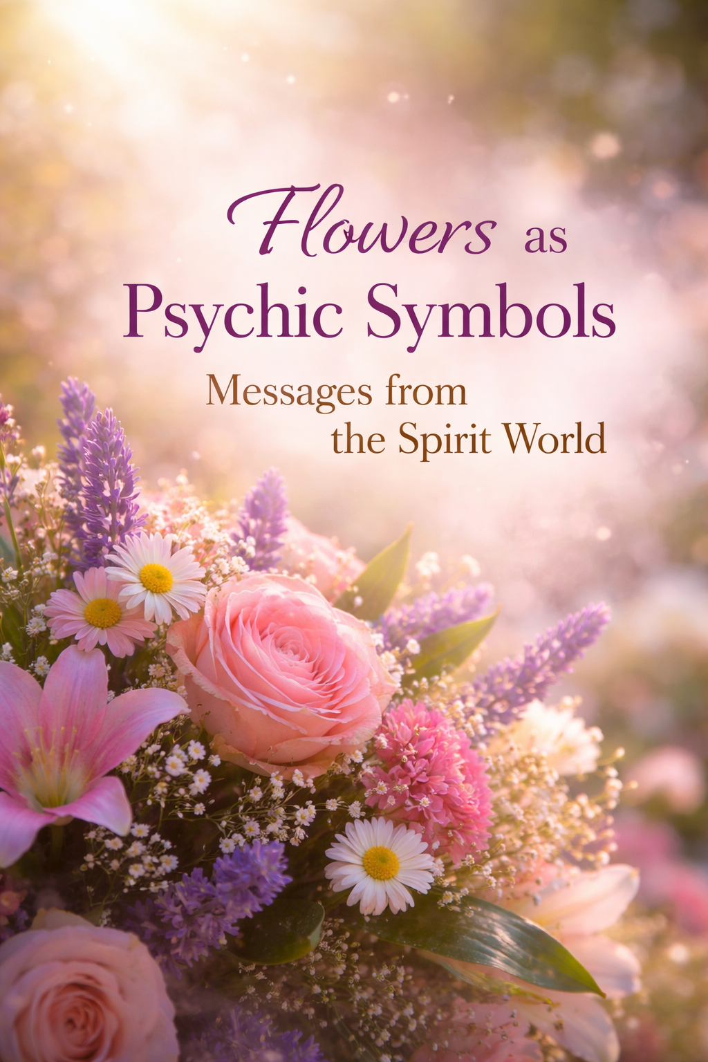Pink roses, daisies, lilies, and lavender representing flowers as psychic symbols and messages from the spirit world
