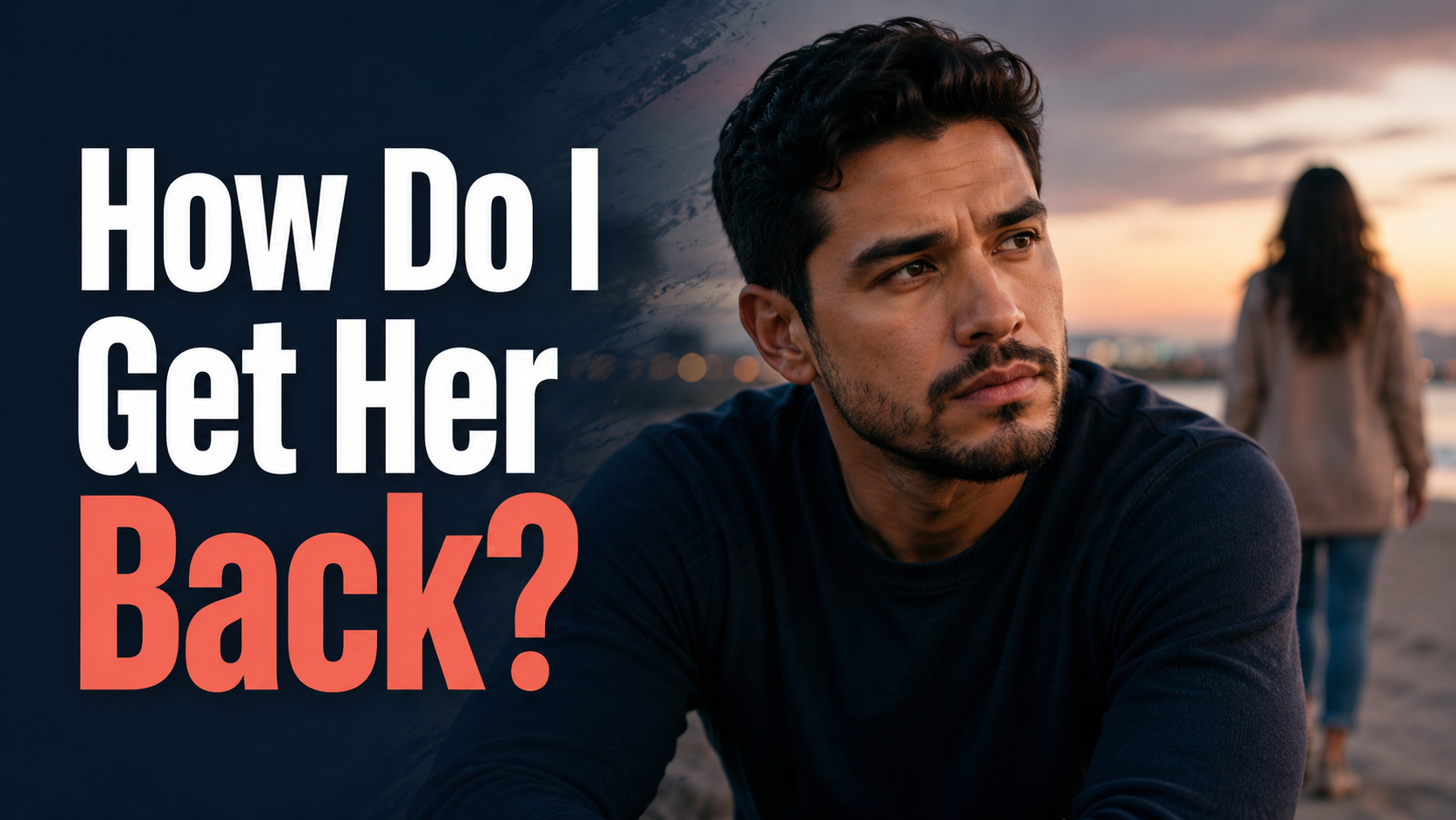 Concerned man wondering how to get his former girlfriend back as she walks away.