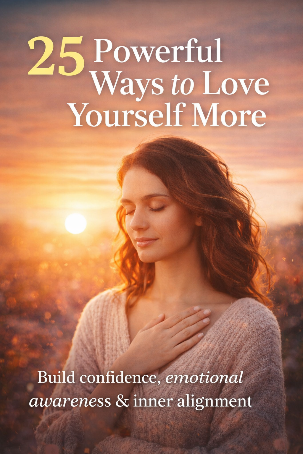 How to love yourself more image showing woman practicing self awareness and emotional healing at sunset