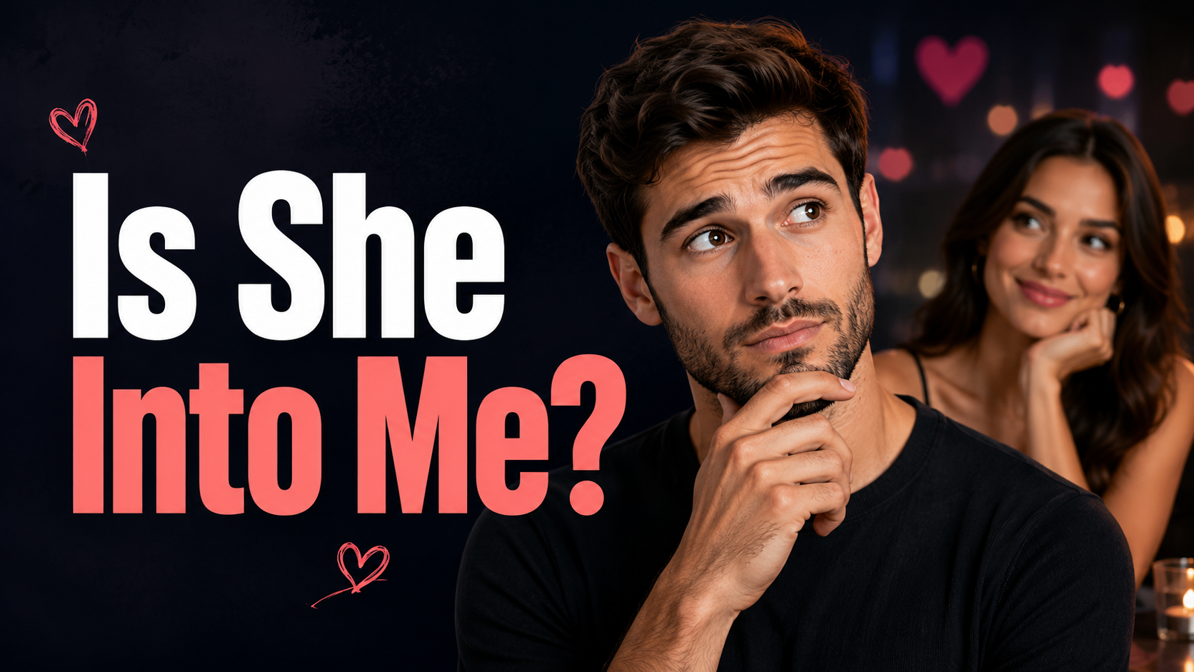 Thoughtful man wondering if a smiling woman is romantically interested in him.