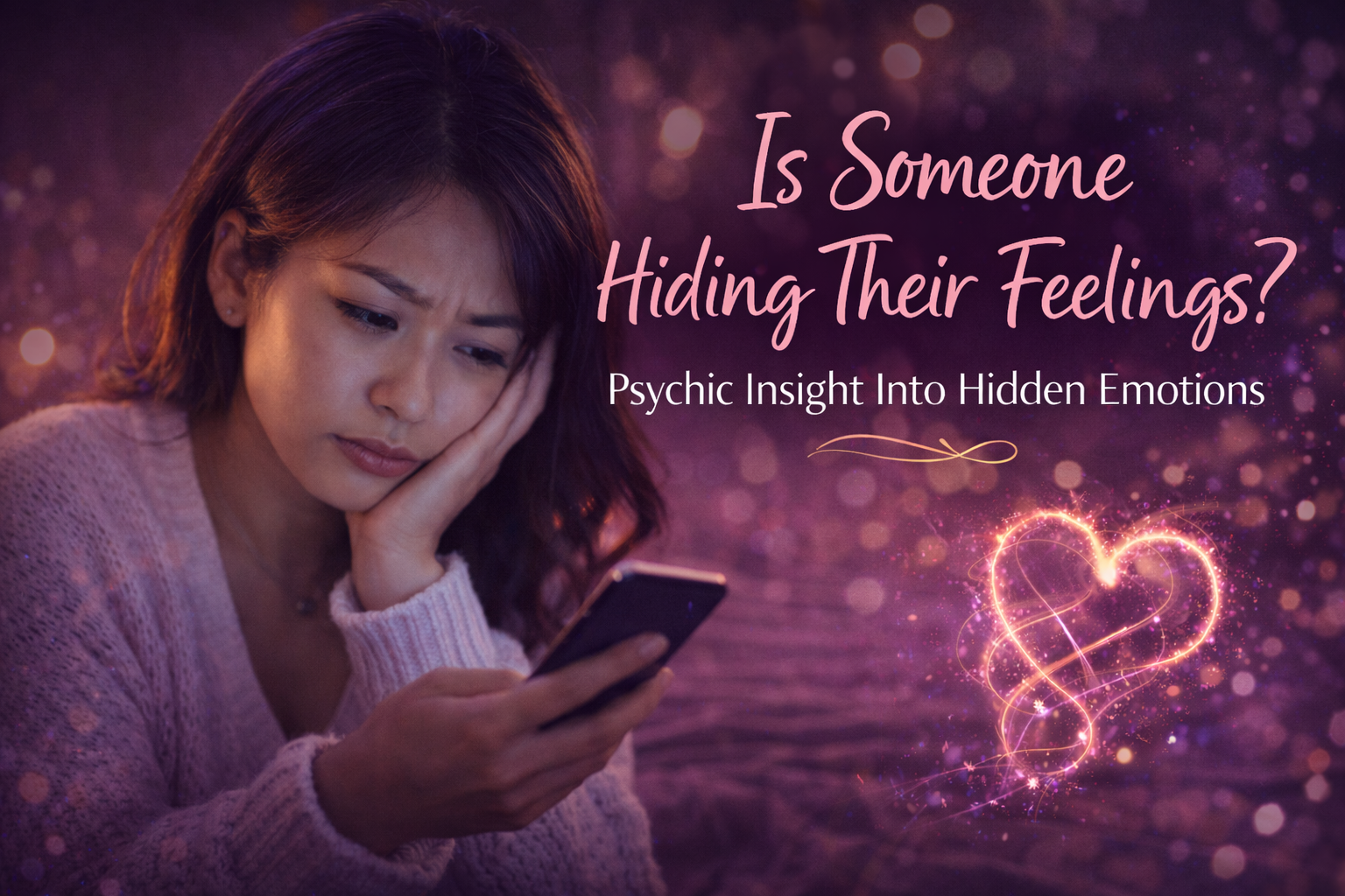 Woman looking at her phone wondering if someone is hiding their feelings for her