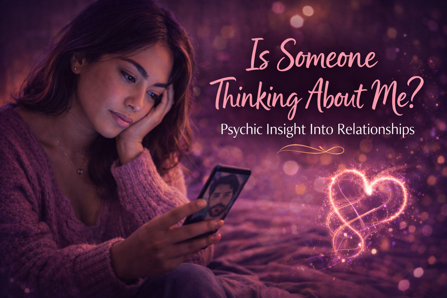 Woman looking at her phone wondering if someone is thinking about her after a relationship