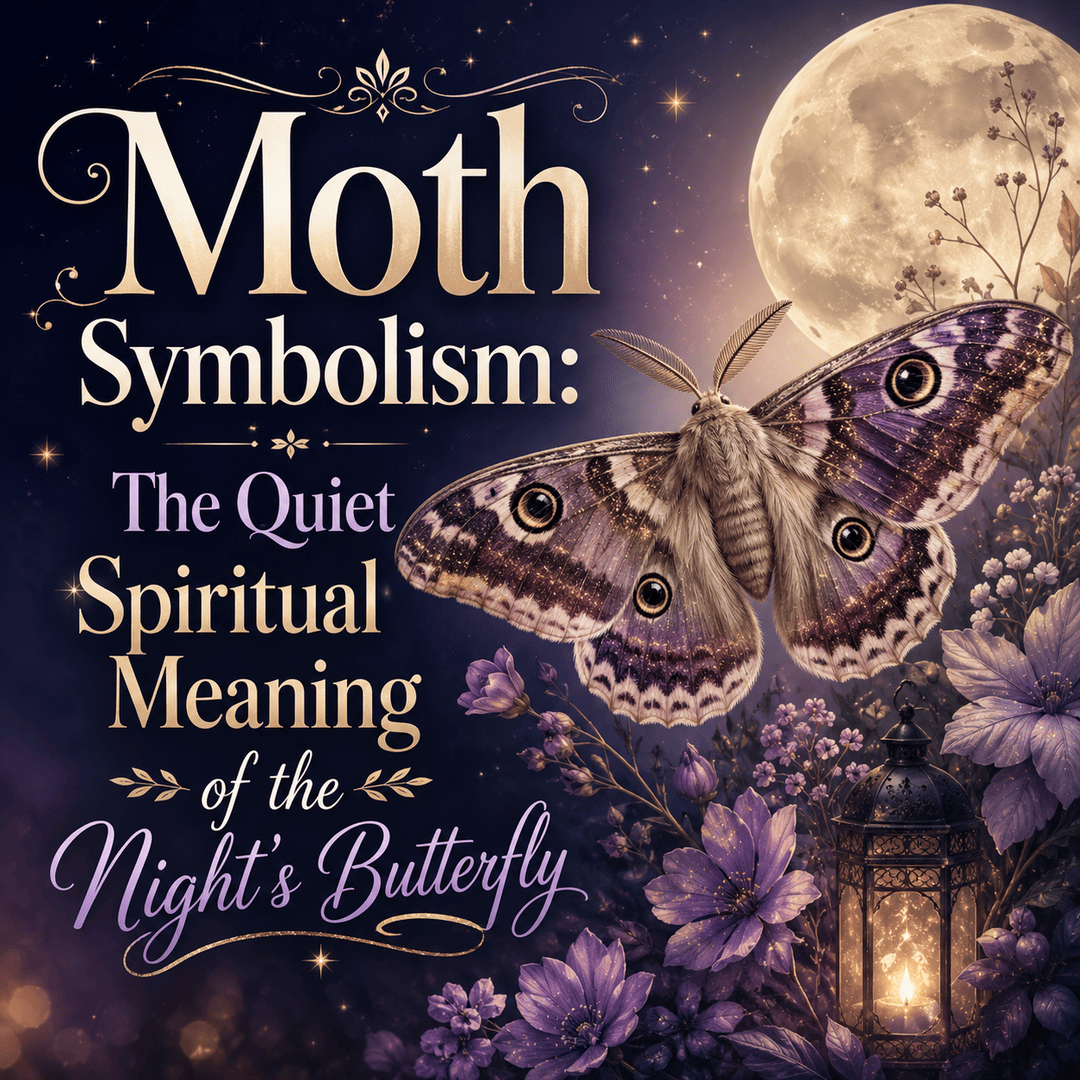 Moth symbolism illustration showing a moth at night as a spiritual symbol of intuition, transformation, mystery, and being drawn toward inner guidance.