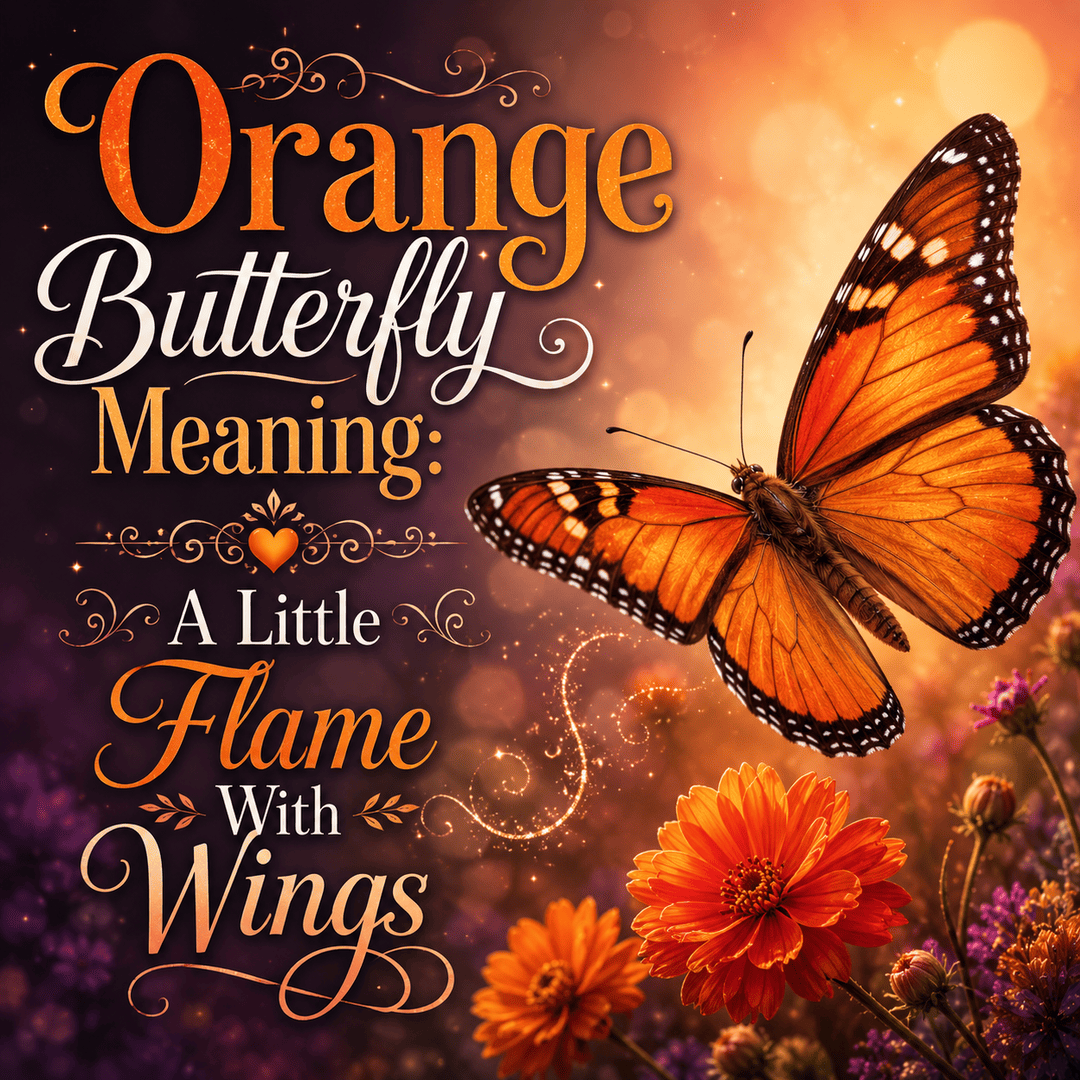 Orange butterfly meaning illustration showing an orange butterfly as a spiritual symbol of transformation, creativity, courage, joy, and positive change.