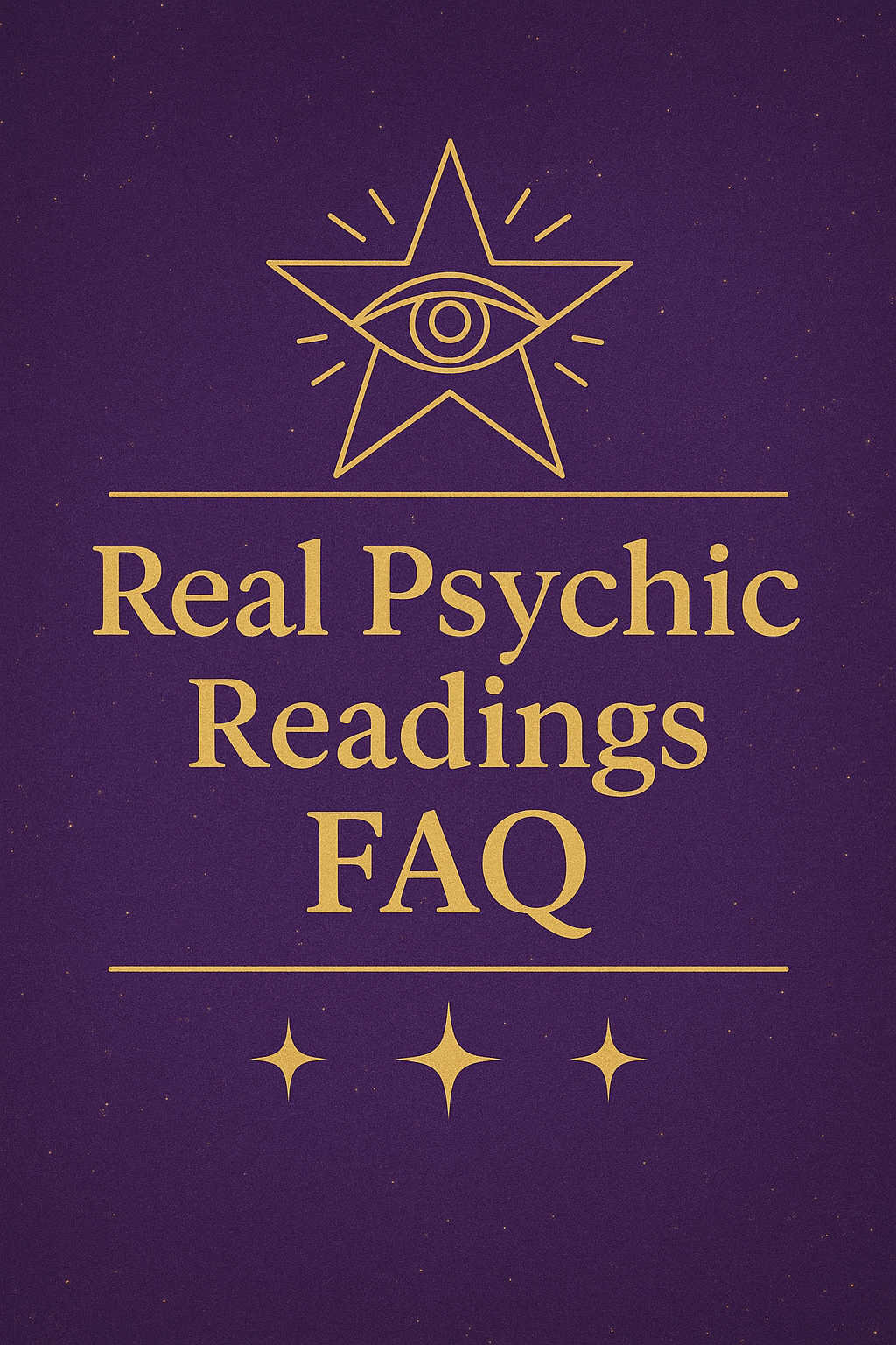 Real Psychic Readings FAQ cover image in deep purple and gold featuring a mystical eye symbol and clean title text