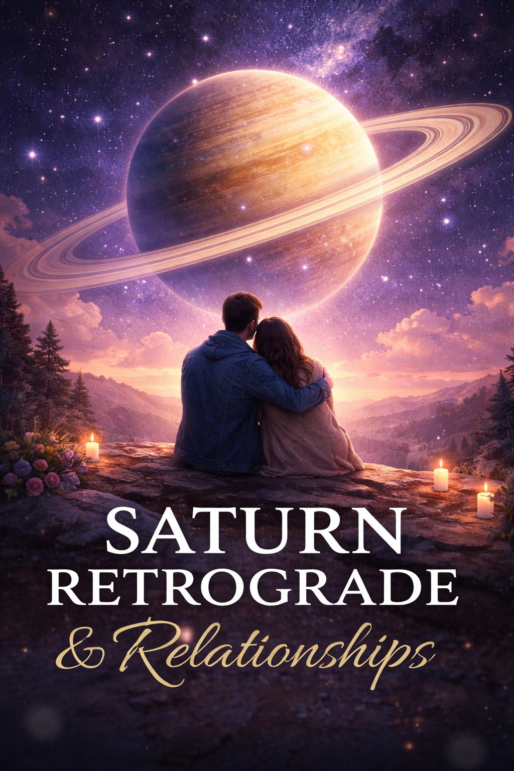 Saturn retrograde relationships showing emotional distance and reflection between a couple under a starry sky