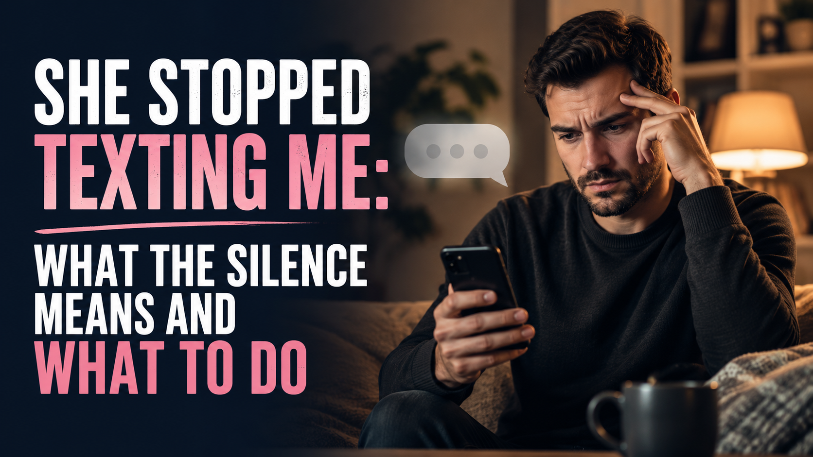 Concerned man checking his phone after a woman suddenly stopped texting him.