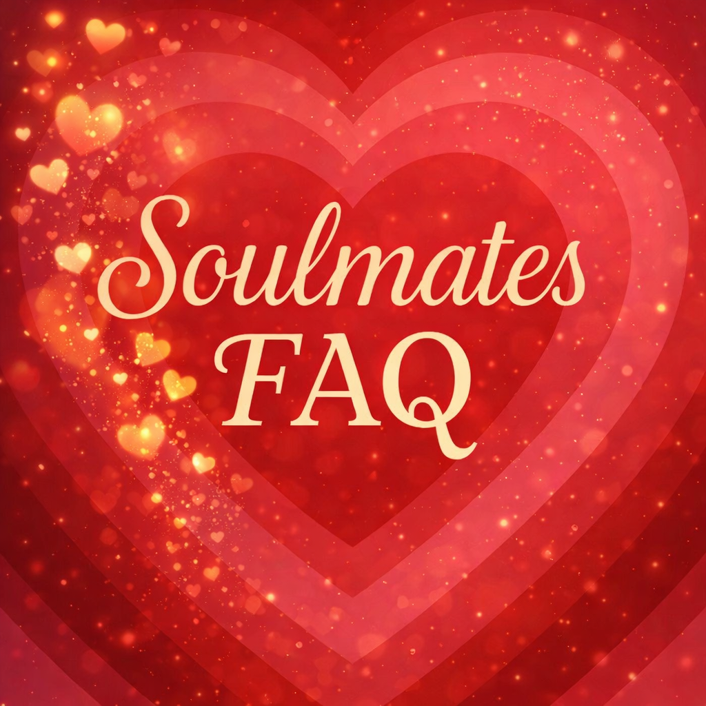 Romantic heart background with soulmate FAQ text representing love, emotional connection, and common questions about soulmate relationships