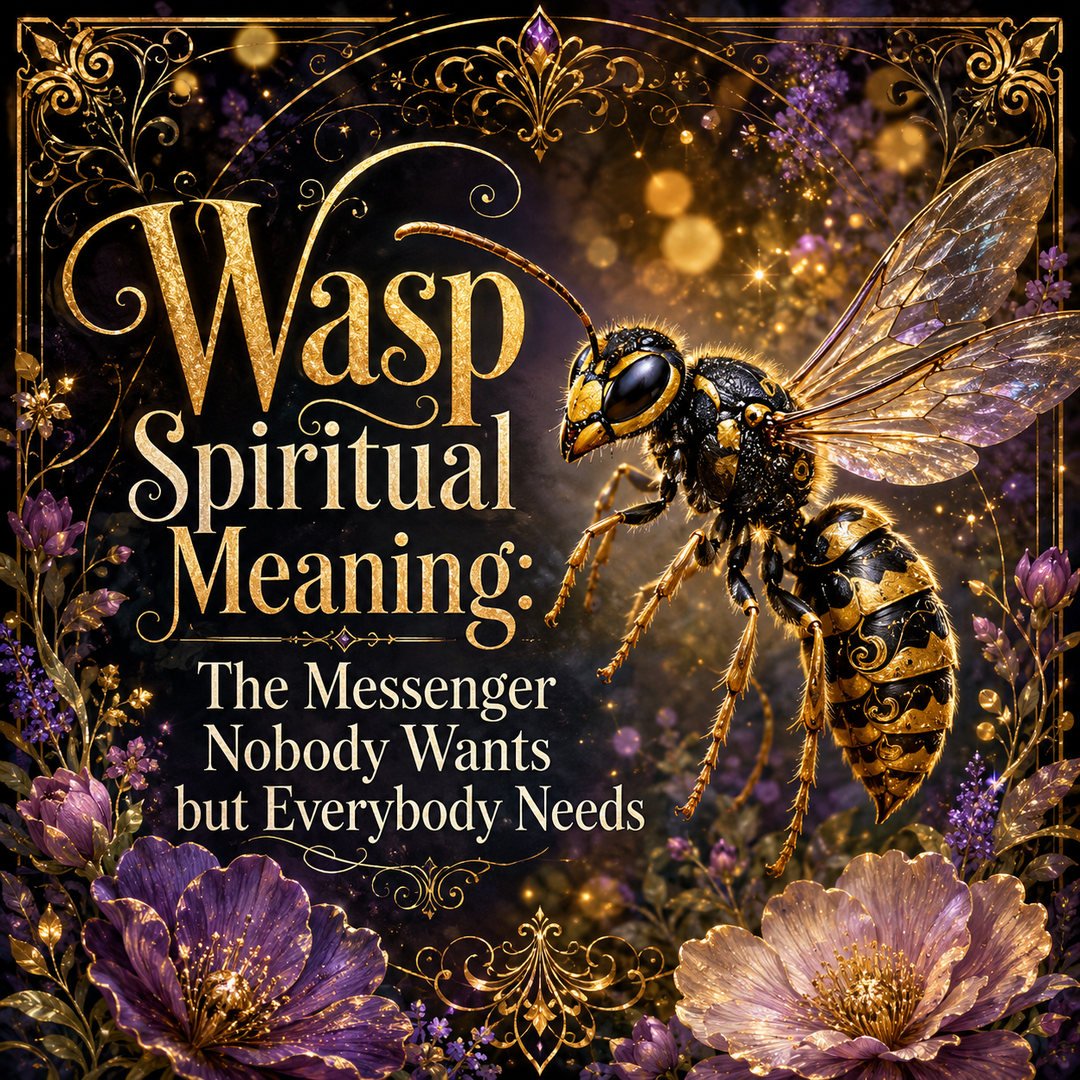 Wasp spiritual meaning illustration showing a wasp as a symbol of persistence, focus, boundaries, action, and important spiritual messages.