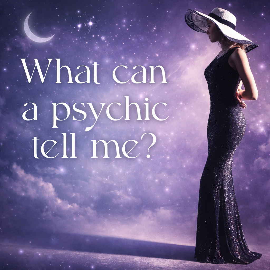 Woman in a mystical setting reflecting on what a psychic can tell her about love, life, and future guidance