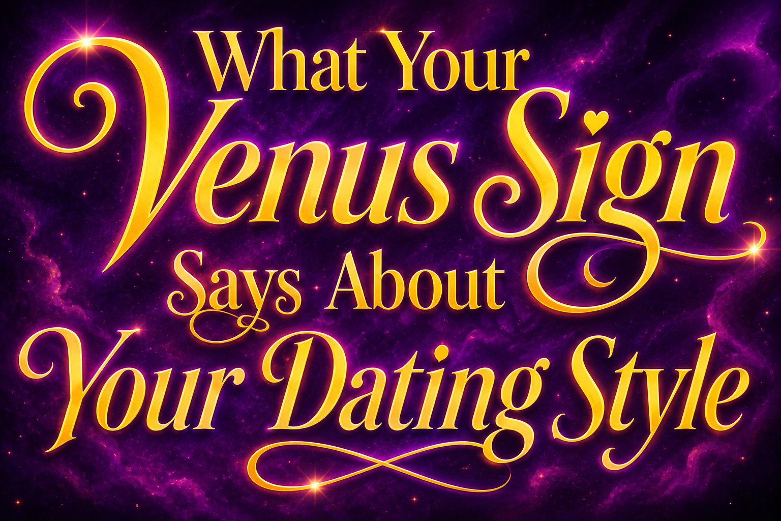 Violet celestial graphic with large yellow text reading What Your Venus Sign Says About Your Dating Style.