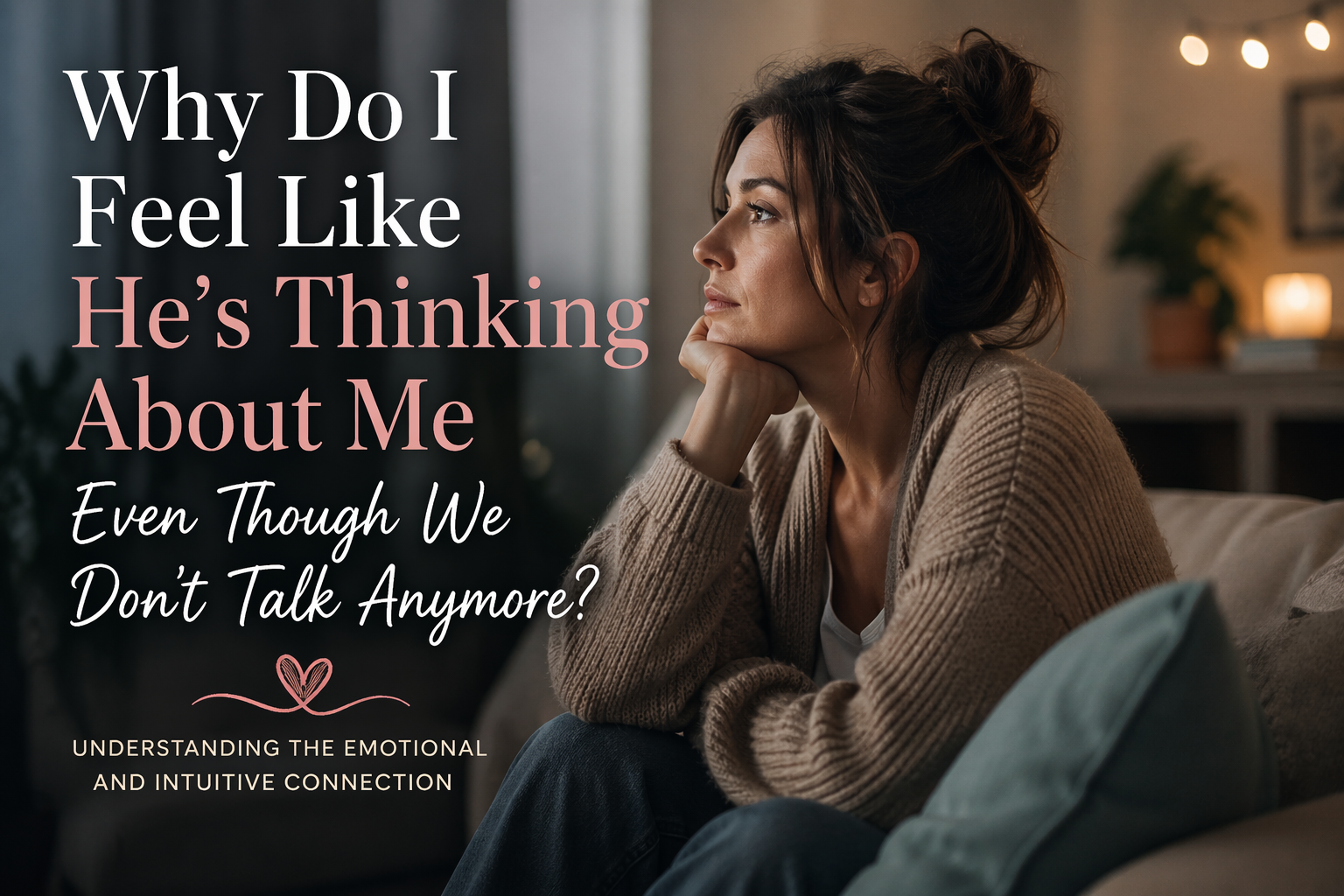 Woman sitting alone at night thinking about an ex and wondering if he is thinking about her after no contact