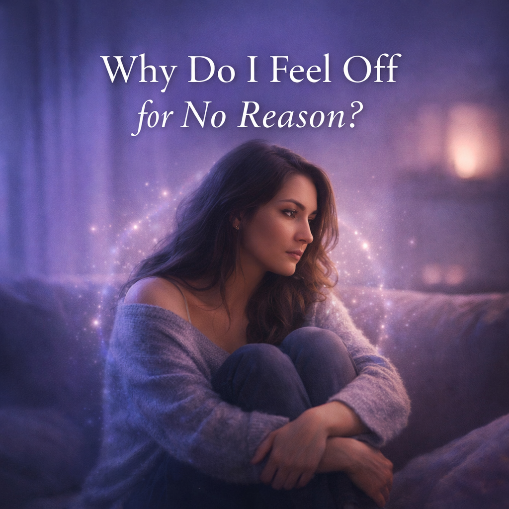 Woman sitting alone feeling emotionally off and introspective with soft spiritual lighting representing unexplained emotional and energy shifts