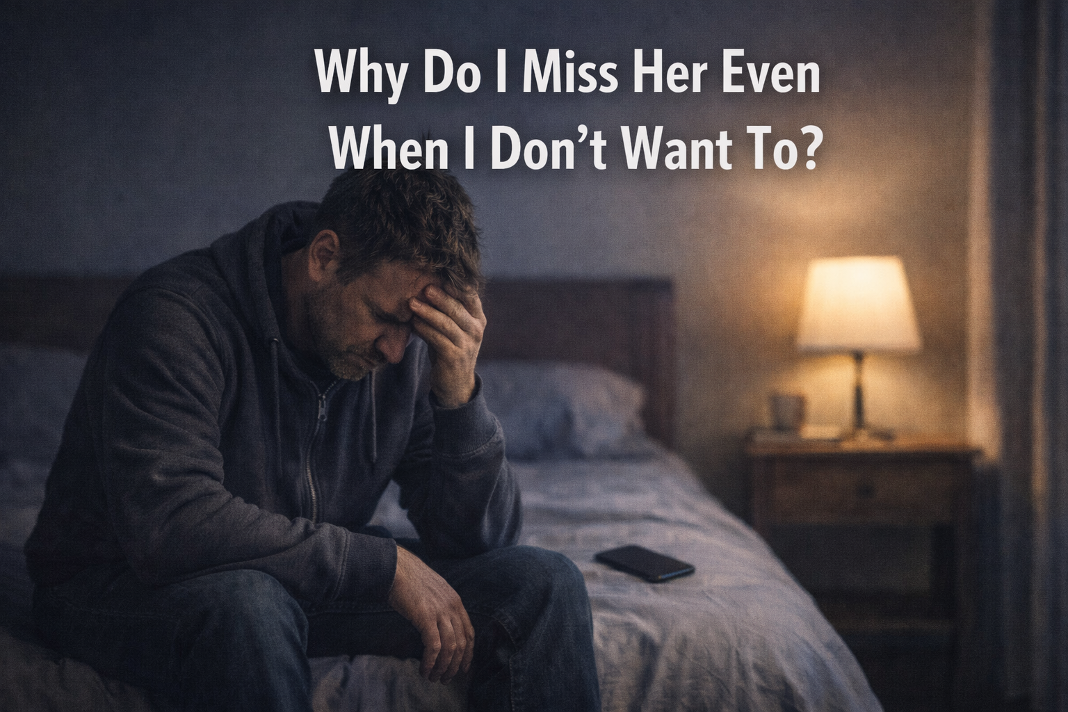 Man sitting alone feeling conflicted and missing someone after a breakup