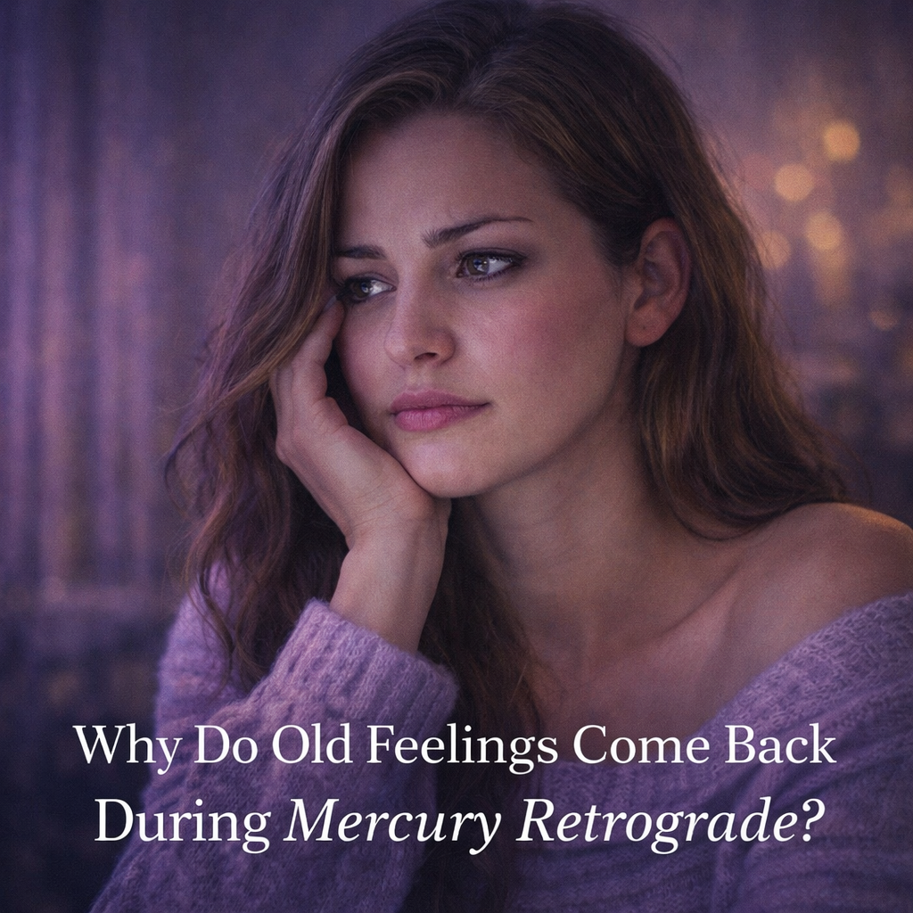 Woman looking emotional and reflective during Mercury Retrograde as old feelings and past relationship memories resurface