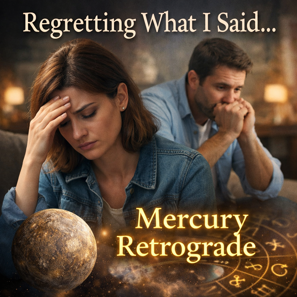Man and woman sitting apart looking distressed and regretful representing emotional regret and miscommunication during Mercury Retrograde