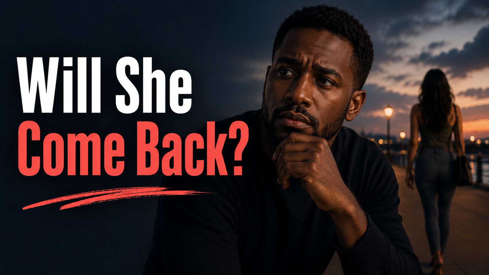 Worried man wondering whether a woman walking away will come back.