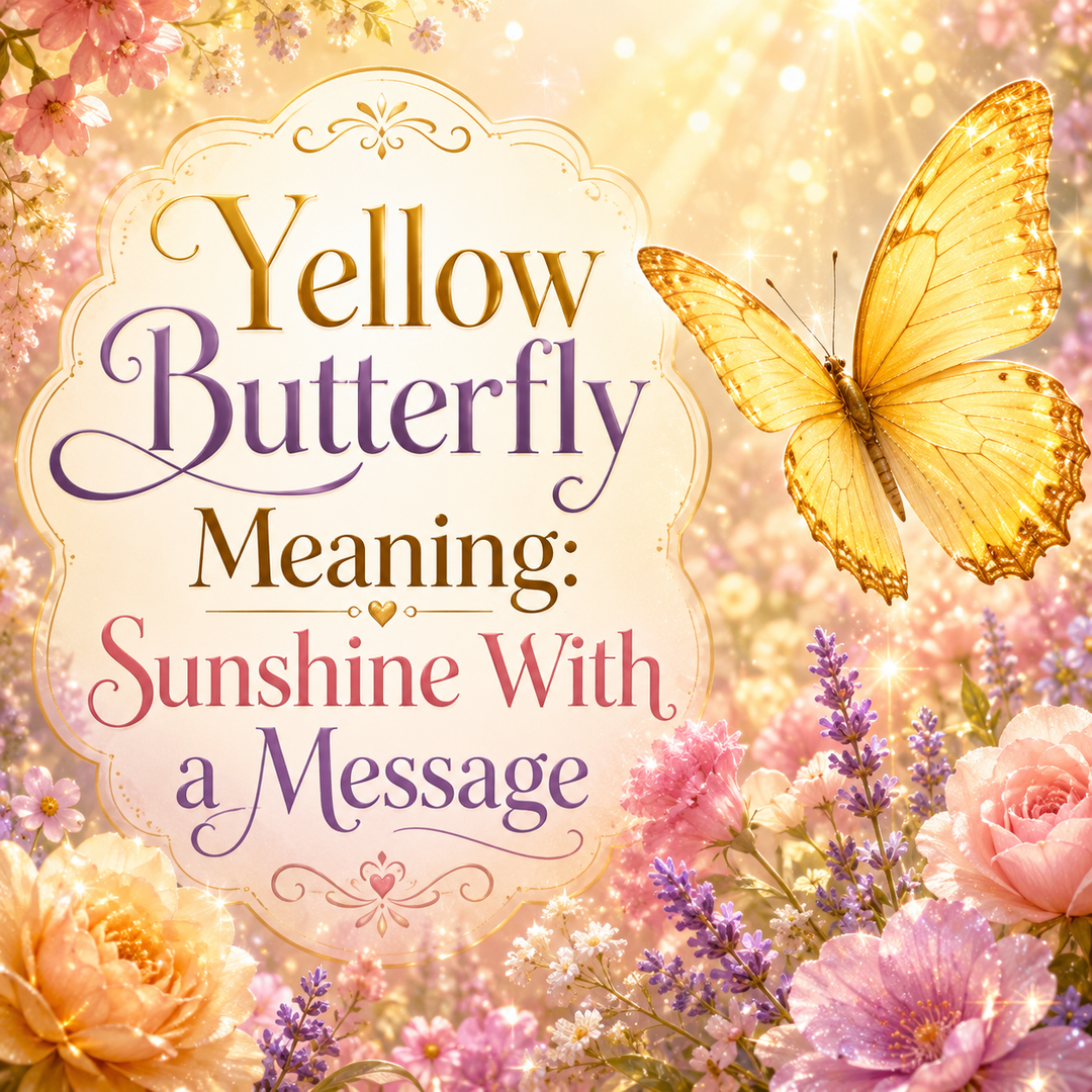 ellow butterfly meaning illustration showing a yellow butterfly as a spiritual symbol of joy, hope, optimism, transformation, and positive change.