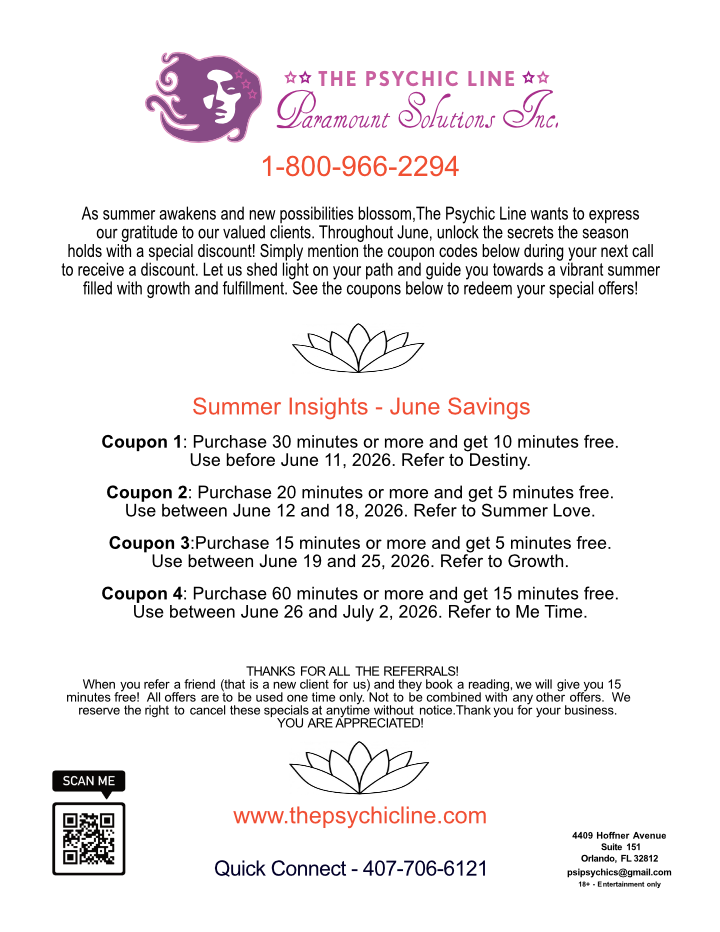 June Specials at The Psychic Line