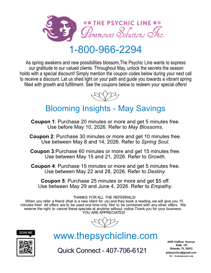 May specials at The Psychic Line