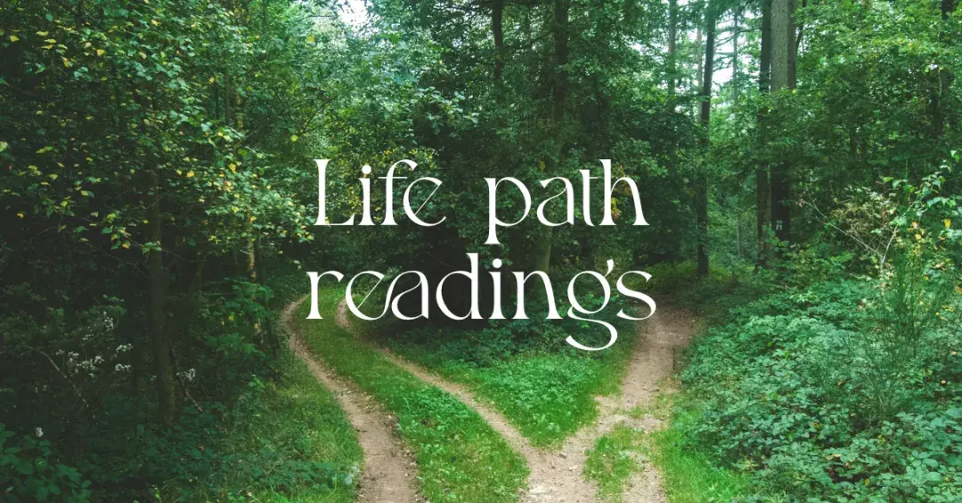 two paths in a forest with text "life path readings"