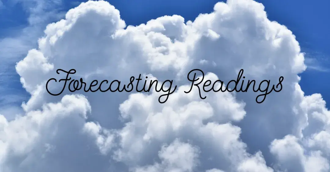 Clouds on a blue sky with text "forecasting readings"