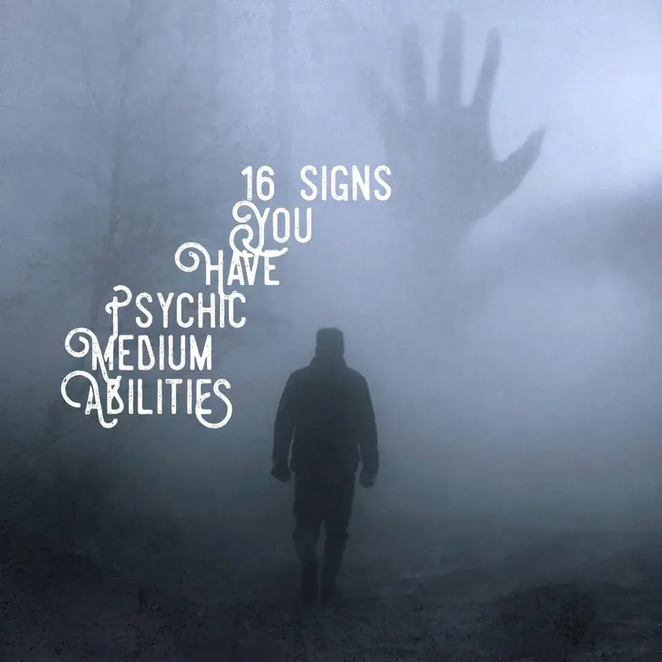 grey foggy background with a hand showing through with text "16 signs you have psychic medium abilities"