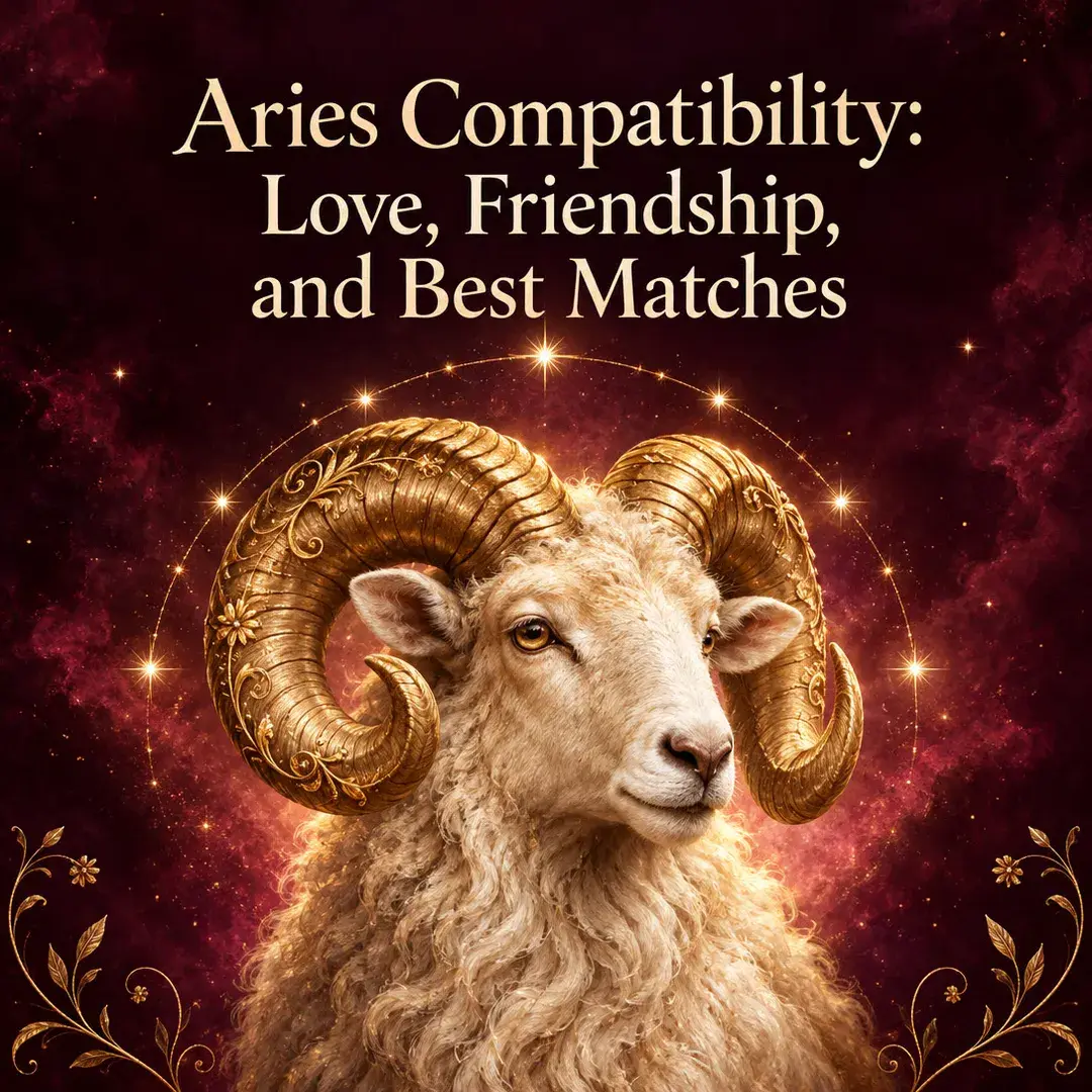 Golden horned ram glowing against a crimson starry sky