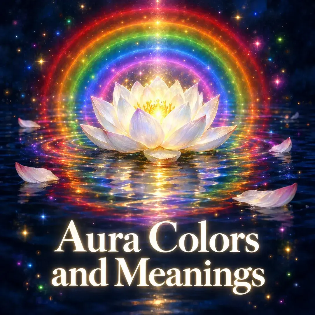 White lotus with rainbow aura rings