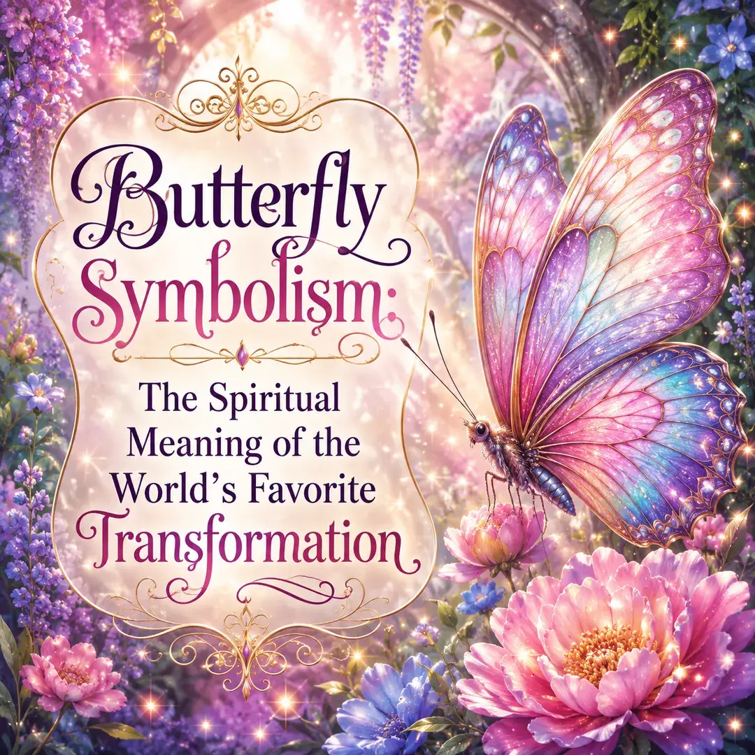 Butterfly symbolism illustration showing a butterfly as a spiritual symbol of transformation, change, growth, freedom, and new beginnings.