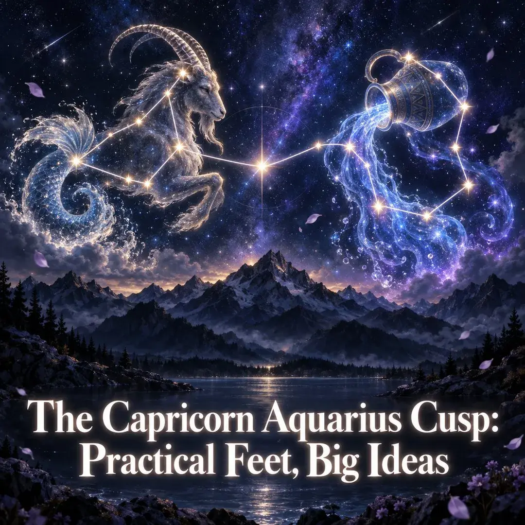Capricorn and Aquarius constellations over mountains