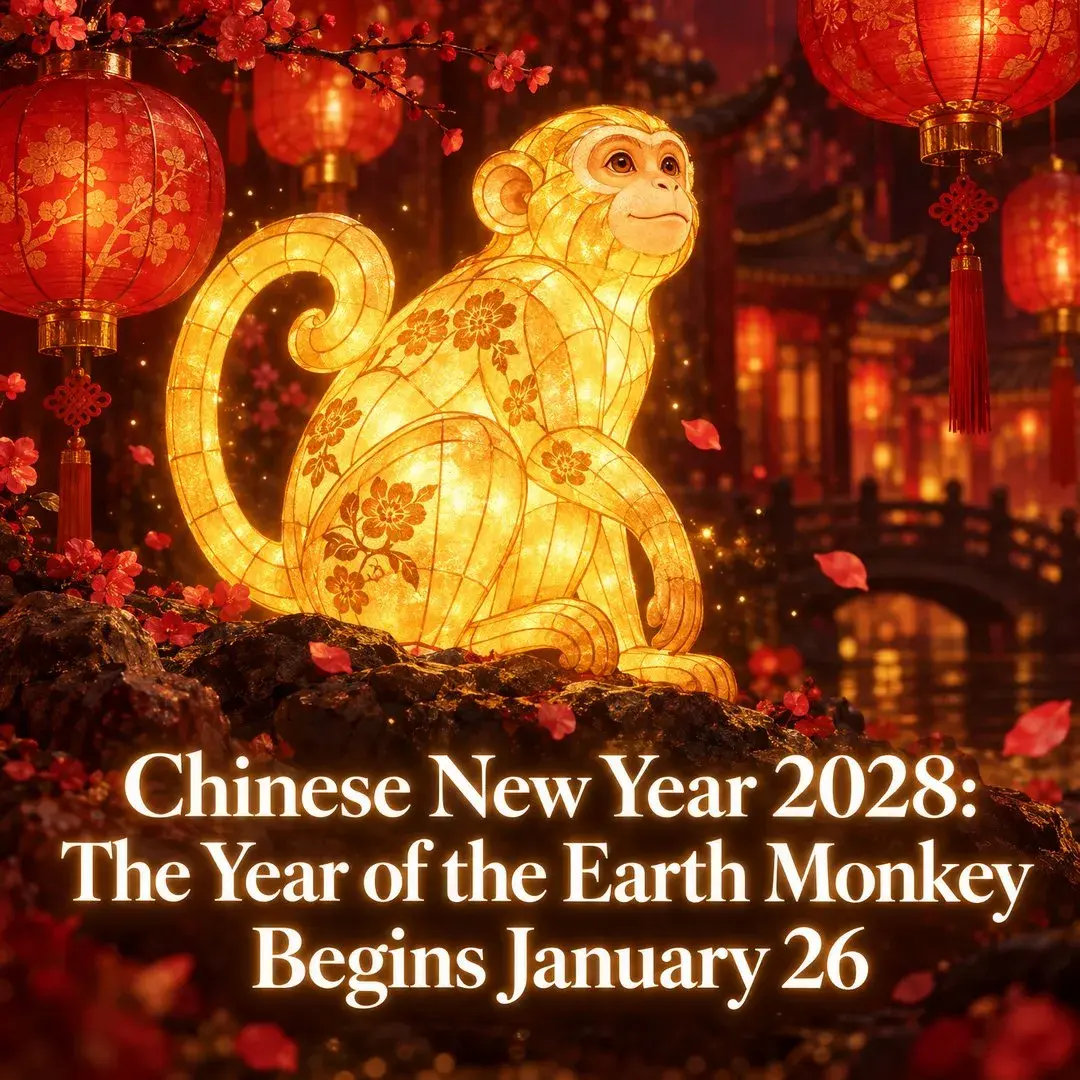 Golden monkey lantern among red lanterns