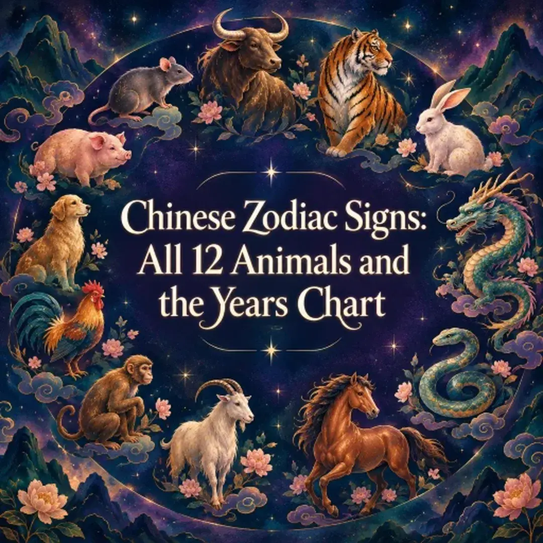 The twelve Chinese zodiac animals in a painted circle
