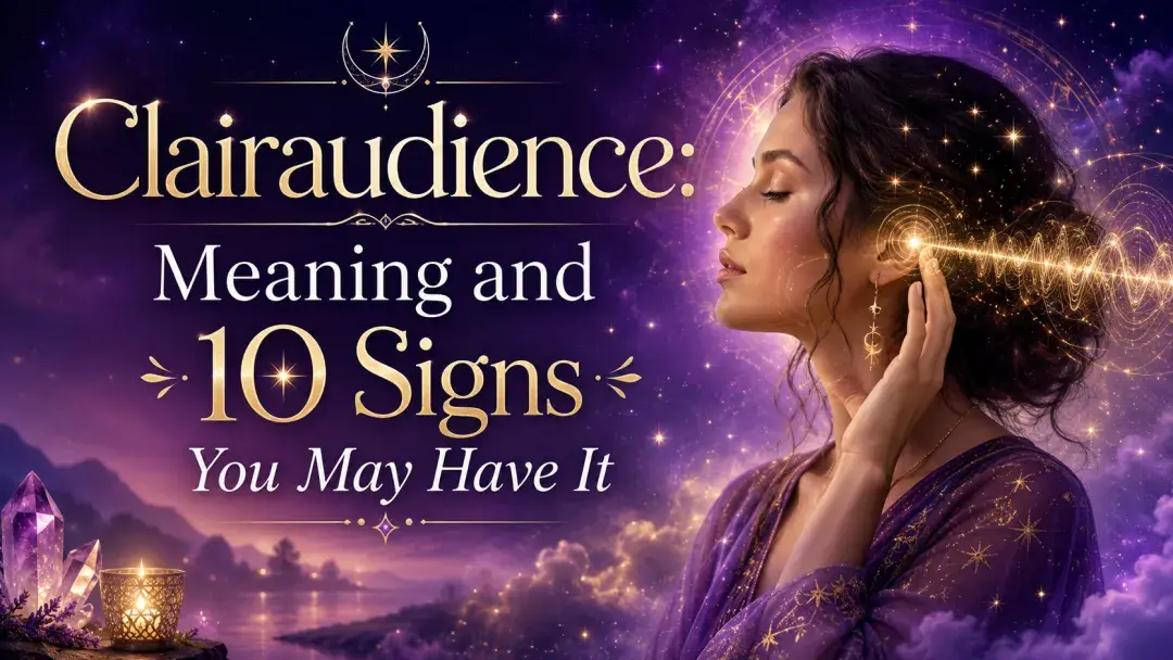 Woman listening to glowing spiritual sound waves for clairaudience signs.