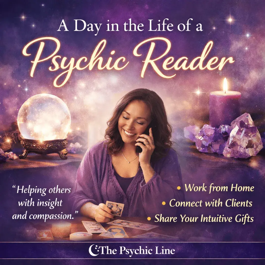 Work from home psychic reader providing intuitive readings with tarot cards in a calm spiritual setting