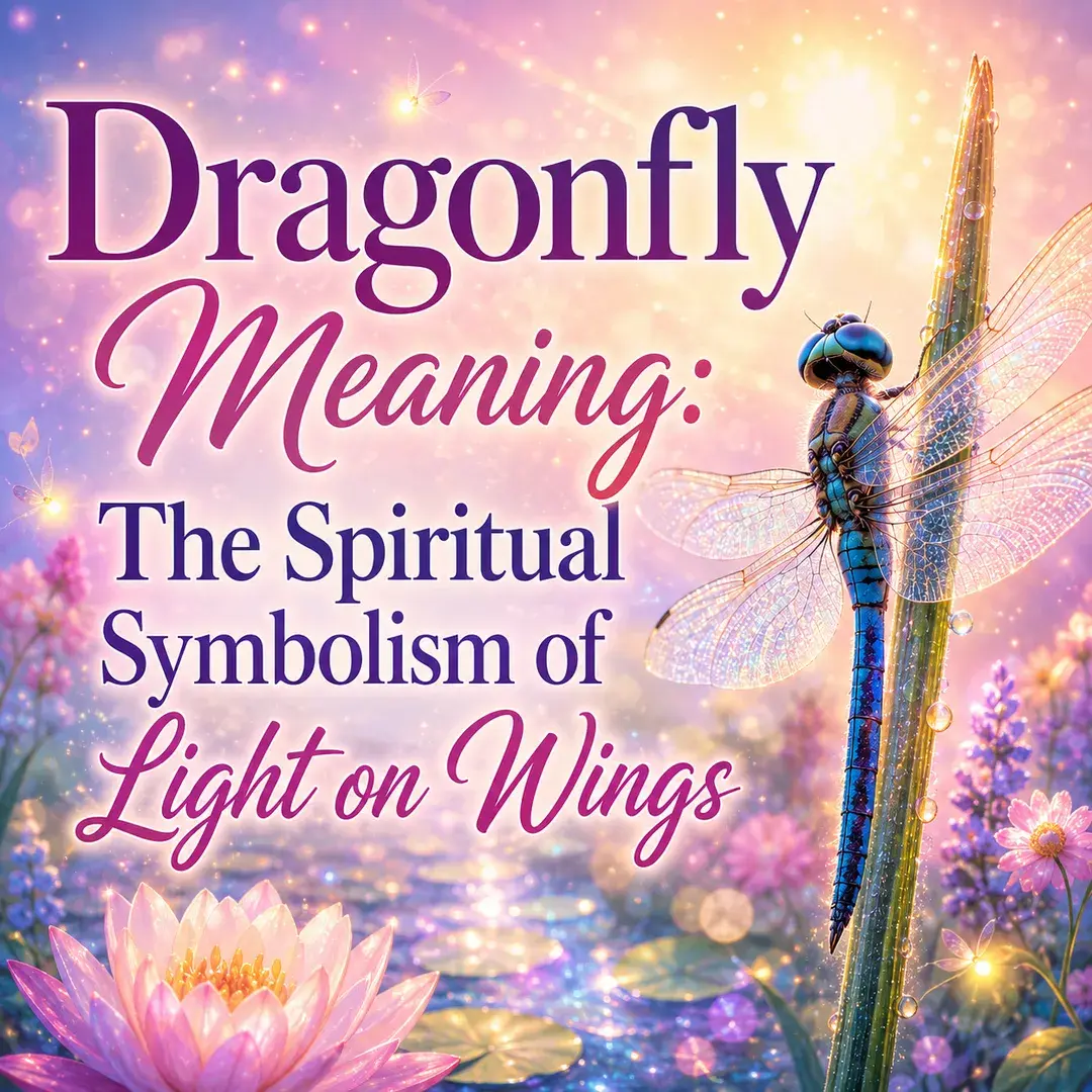 Dragonfly spiritual meaning illustration showing a dragonfly as a symbol of transformation, clarity, adaptability, lightness, and spiritual growth.