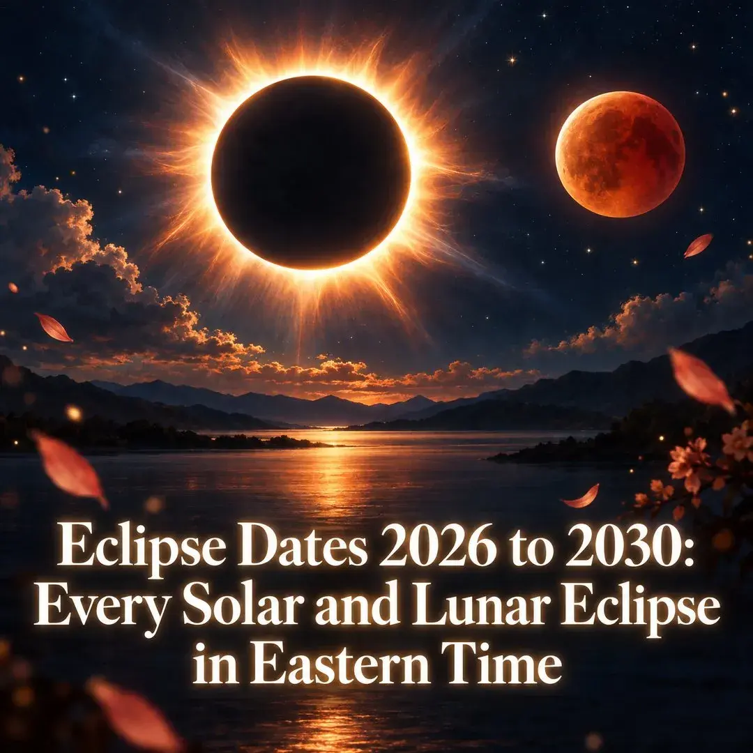 Total solar eclipse corona and a red lunar eclipse