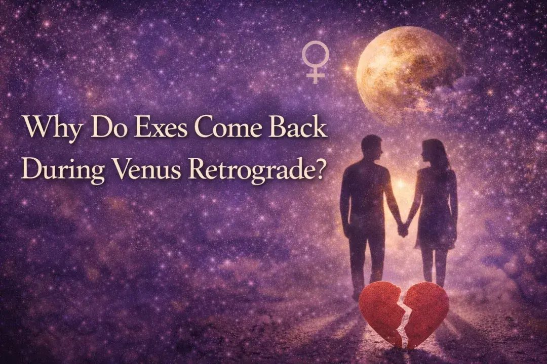 Venus Retrograde 2026 image symbolizing exes returning and past relationships resurfacing.