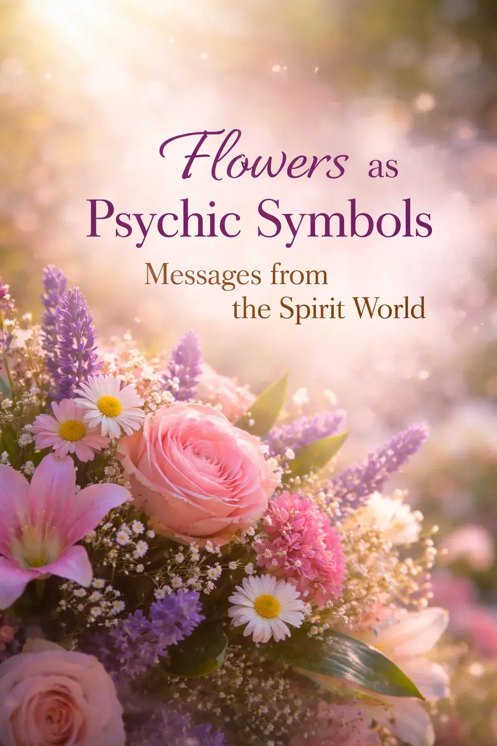Pink roses, daisies, lilies, and lavender representing flowers as psychic symbols and messages from the spirit world
