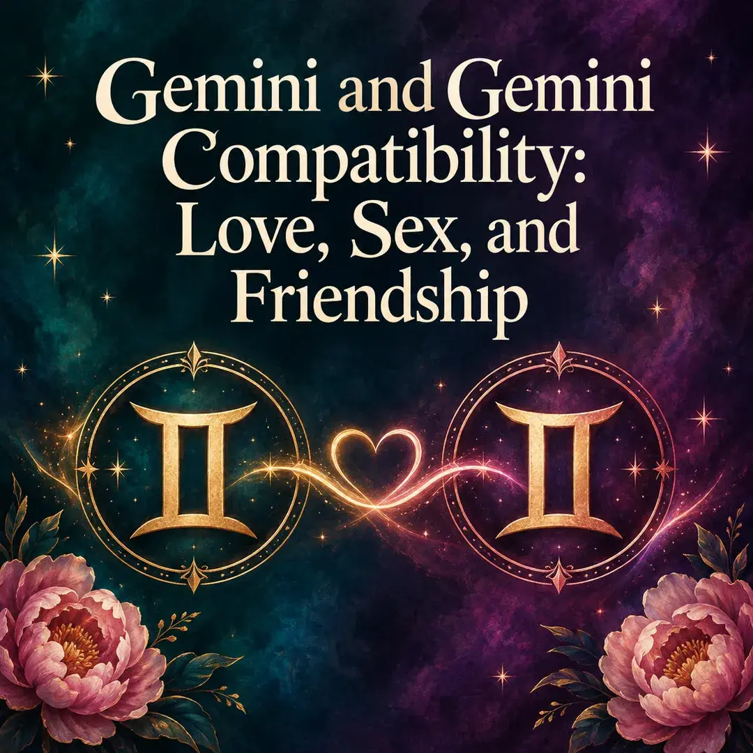 Two Gemini symbols joined by a glowing heart